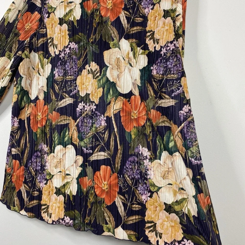 Chico's Womens 4 XXL Dark Purple Floral Pleated Blouse Long Sleeve Mock Neck Top - Picture 8 of 16
